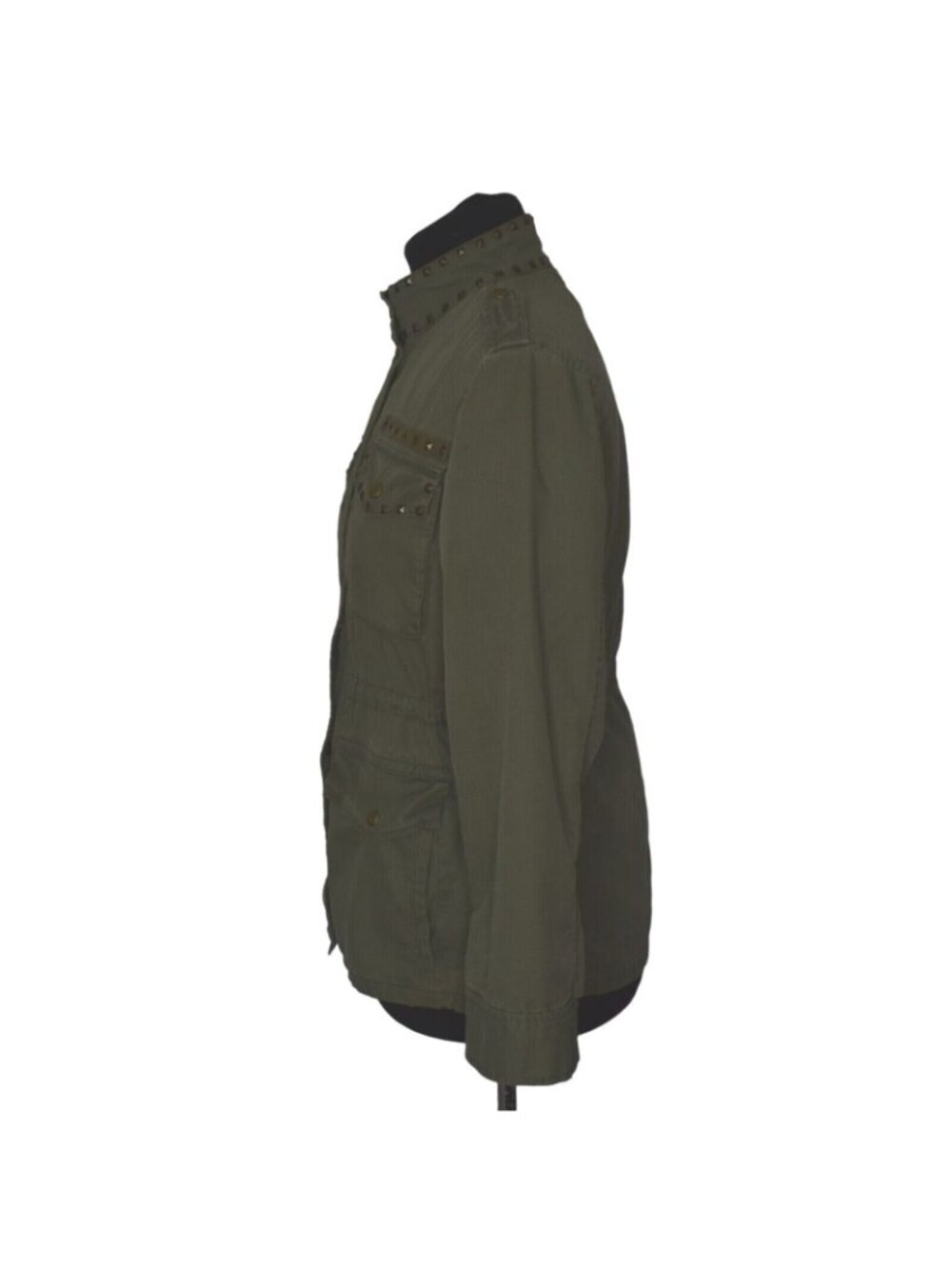 GAP Utility Jacket Coat Small Studded Army Green Pockets Cinch Waist Cotton - Picture 5 of 8